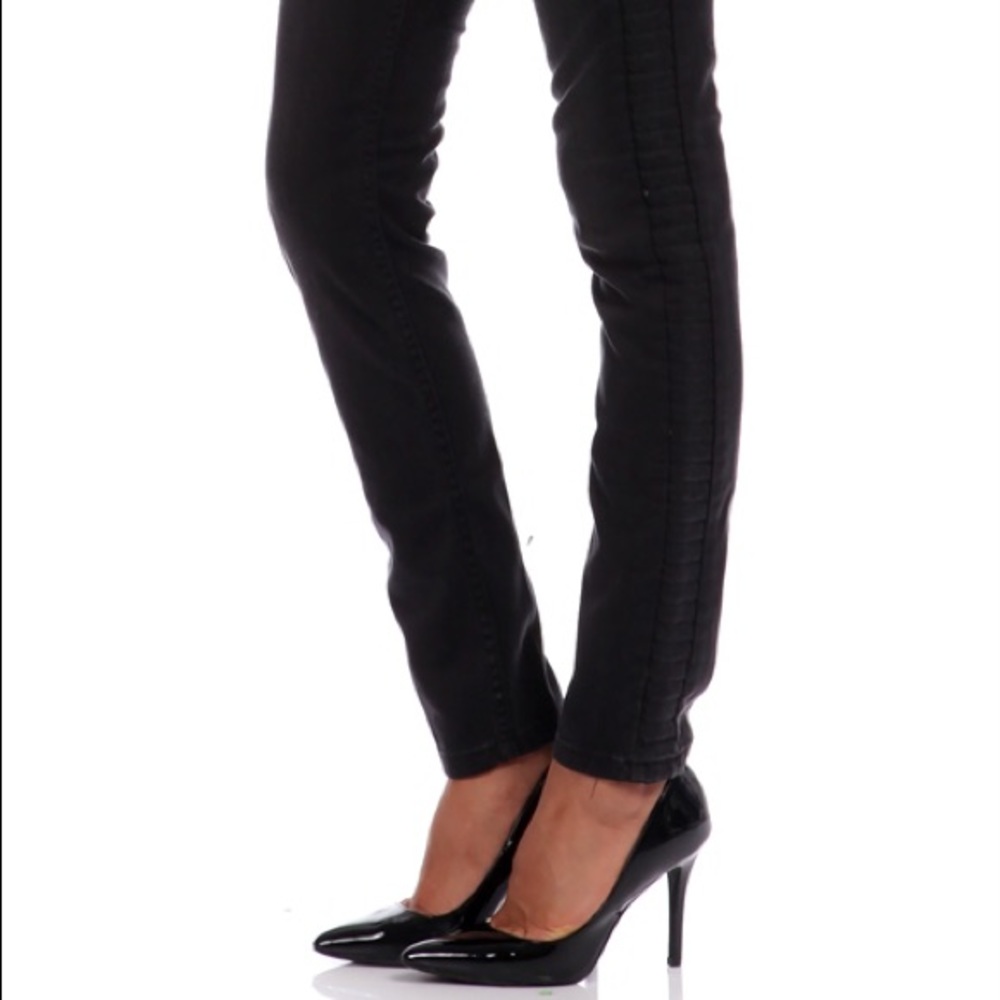 Maje Pantalon - Black Denim w Quilted Side Panels
